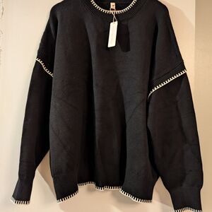 Classic Black Crewneck Sweater with White Trim